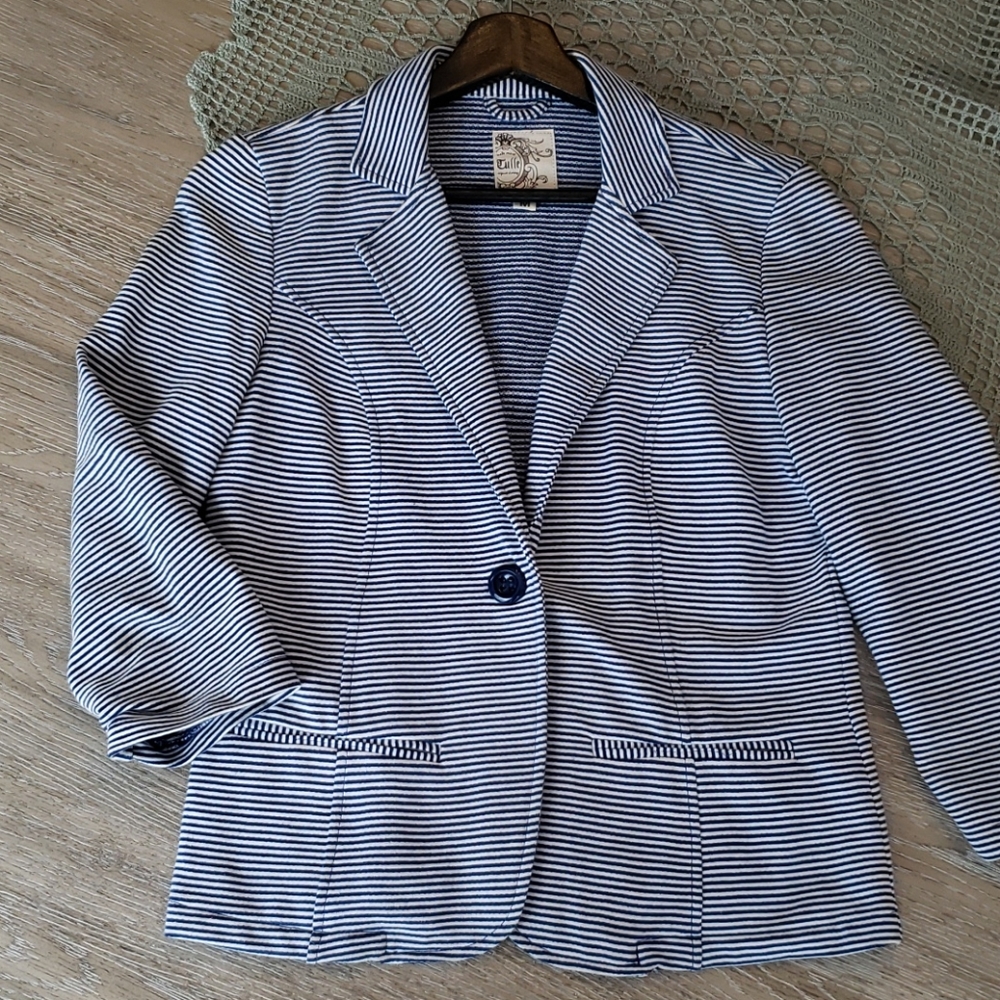 TULLE navy and white striped blazer